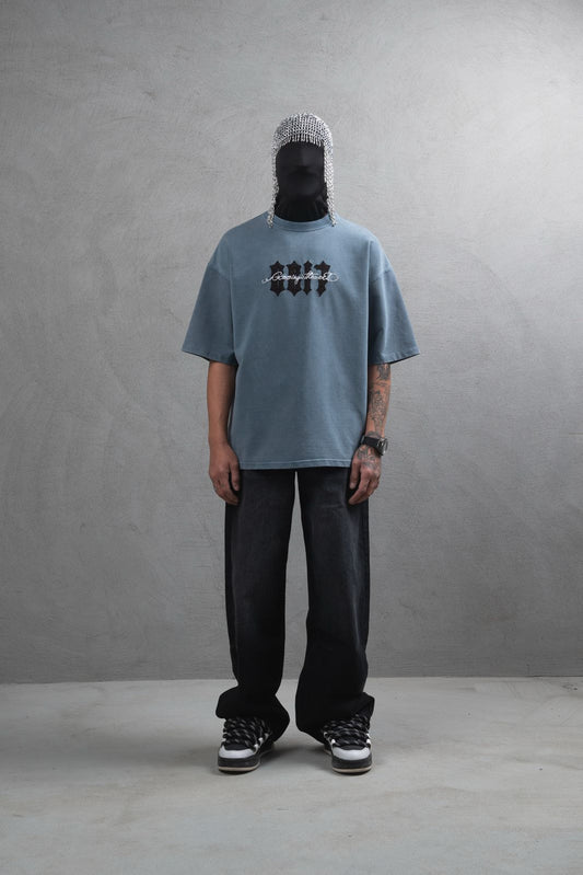 Shadow Script Tee – Sky Blue